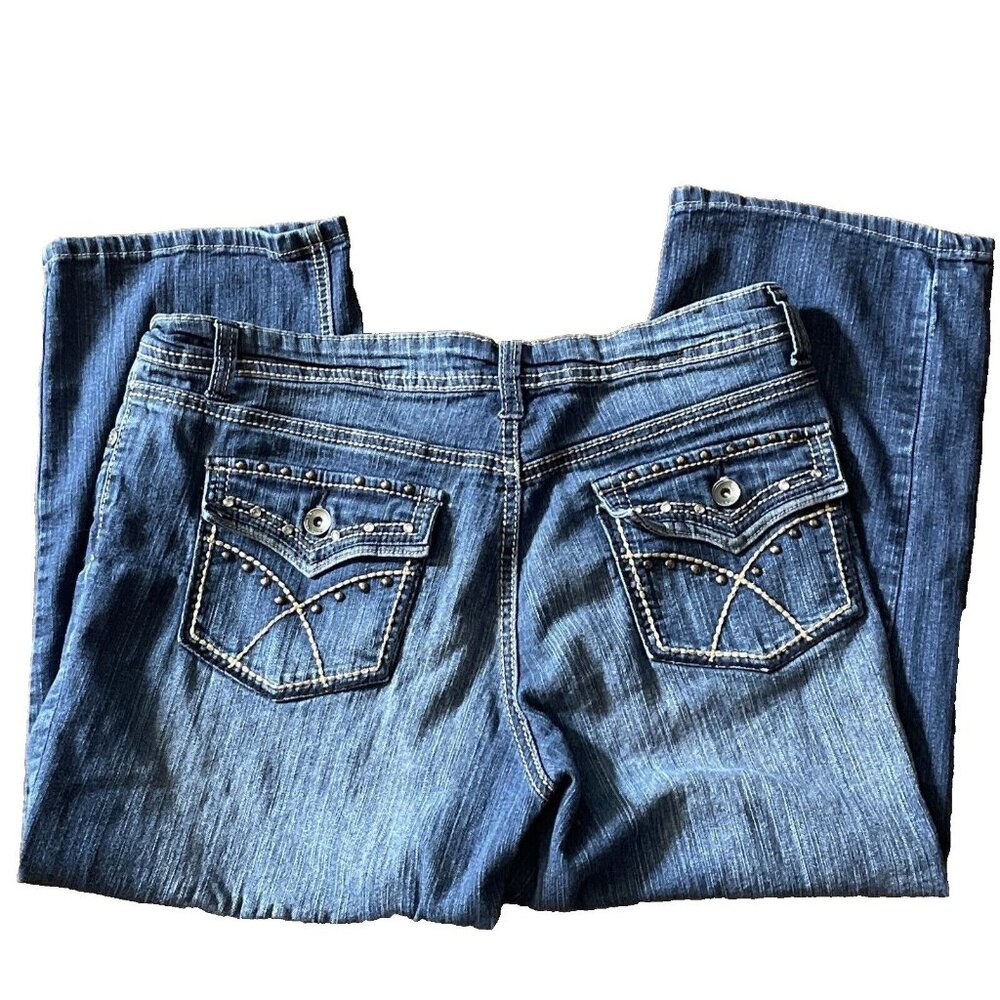 9.8 Premium Embellished Rhinestone Capri Jeans Womens 10 Blue Denim